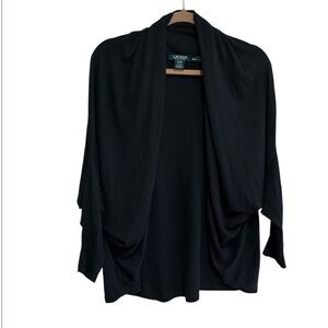 Lauren Ralph Lauren Wrap Cardigan Black One Size Fitted Sleeves Lightweight